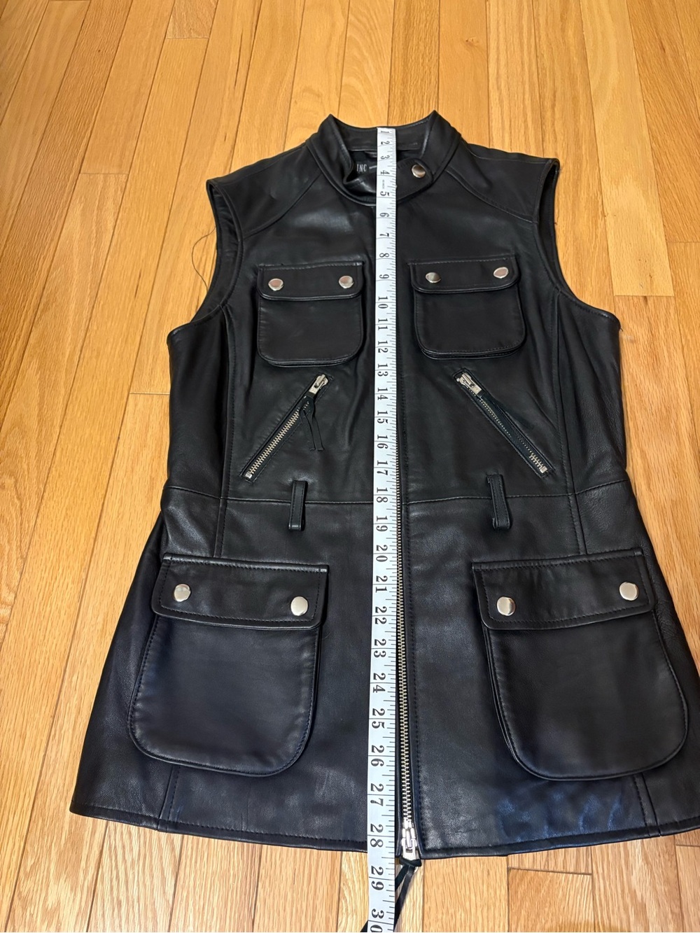 INC International Concepts Black Leather Pocketed Moto Vest - Picture 8 of 8